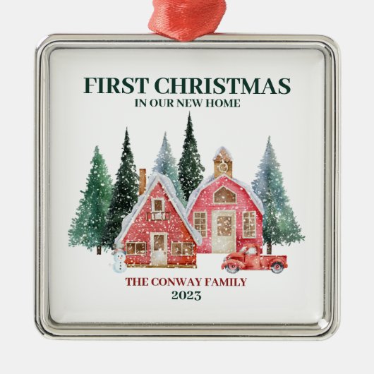 Erste Weihnachten in unserem neuen Zuhause Winter Ornament Aus Metall (Vorne)