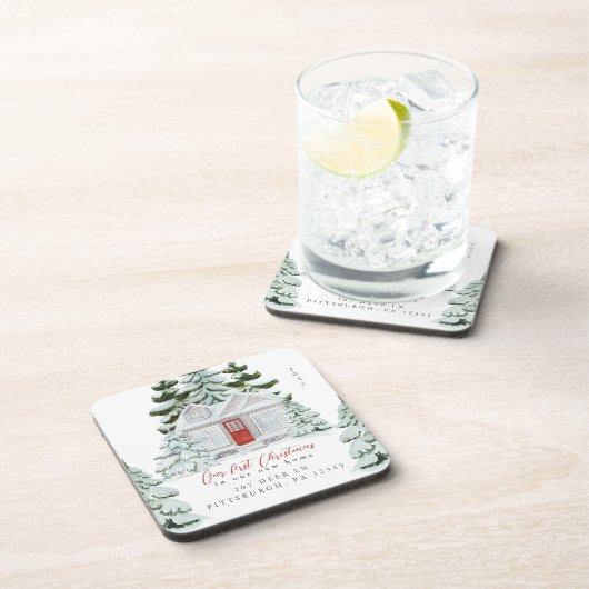 Erste Weihnachten in unserer neuen Zuhause-Adresse Getränkeuntersetzer (Rechte Seite)