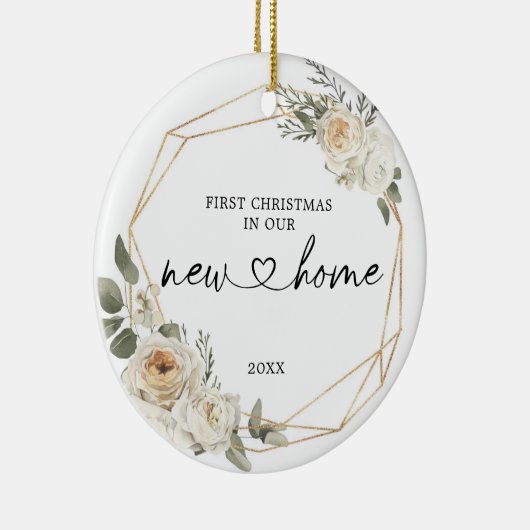 Erste Weihnachten in unserer neuen Zuhause Floral Keramik Ornament (Rechts)