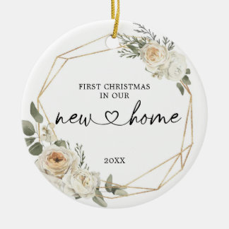 Erste Weihnachten in unserer neuen Zuhause Floral Keramik Ornament