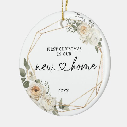 Erste Weihnachten in unserer neuen Zuhause Floral Keramik Ornament (Links)