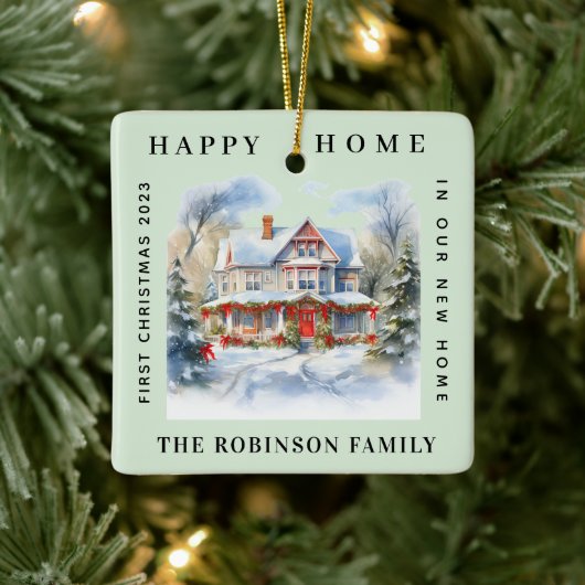 Erste Weihnachten in unserer neuen Zuhause Funny L Keramikornament (Baum)