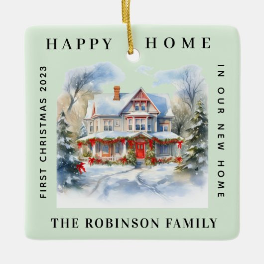 Erste Weihnachten in unserer neuen Zuhause Funny L Keramikornament (Vorderseite)