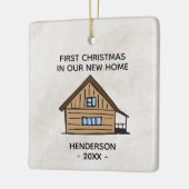 Erste Weihnachten in unserer neuen Zuhause Log-Kab Keramikornament (Links)