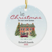 Erste Weihnachten in unserer neuen Zuhause niedlic Keramik Ornament (Vorne)
