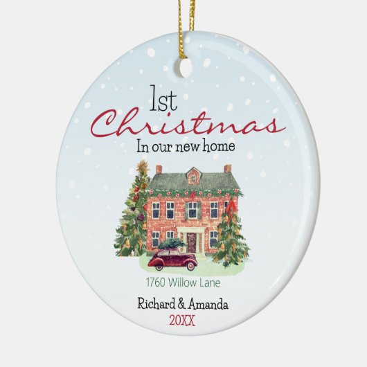 Erste Weihnachten in unserer neuen Zuhause niedlic Keramik Ornament (Links)