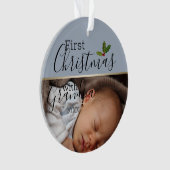 Erste Weihnachten mit Grandpa Baby Foto Dusty Blue Ornament (Vorderseite)
