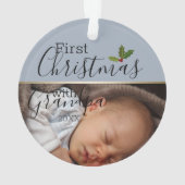 Erste Weihnachten mit Grandpa Baby Foto Dusty Blue Ornament (Rückseite)
