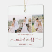 Erste Weihnachten Mr. and Mrs. 3 Foto Red Script Keramikornament (Links)