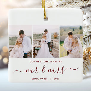Erste Weihnachten Mr. and Mrs. 3 Foto Red Script Keramikornament