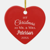 Erste Weihnachten Mr. and Mrs Simple Red Heart Keramik Ornament (Vorne)