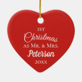 Erste Weihnachten Mr. and Mrs Simple Red Heart Keramik Ornament (Hinten)