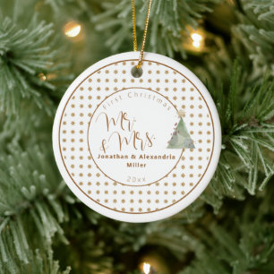 Erste Weihnachten Mr. & Mrs.   Aquarellbaum Keramik Ornament