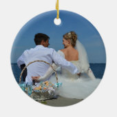 Erste Weihnachten Mr. & Mrs. Blue Geode Golden Scr Keramik Ornament (Hinten)