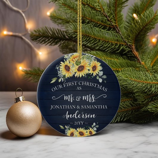 Erste Weihnachten Mr. & Mrs. Blue Imitats Wood Sun Keramik Ornament