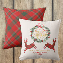 Erste Weihnachten Mr. & Mrs. Red Kariert Pillow