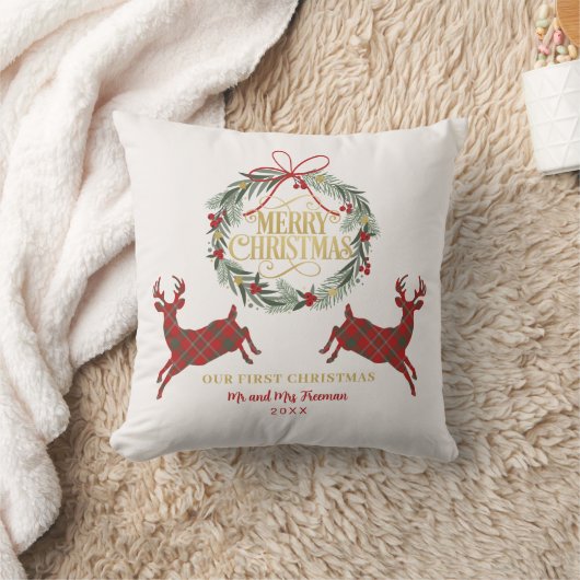 Erste Weihnachten Mr. & Mrs. Red Kariert Pillow Kissen (Decke)