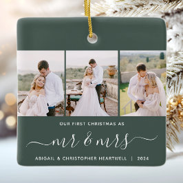 Erste Weihnachten Mr. und Mrs. 3 Foto Script Green Keramikornament