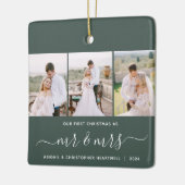 Erste Weihnachten Mr. und Mrs. 3 Foto Script Green Keramikornament (Links)