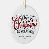 Erste Weihnachten Mr. und Mrs. Buffalo Print Keramik Ornament (Rechts)