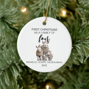 Erste Weihnachten Nashorn-Familie zu Viert Keramik Ornament