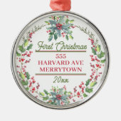 Erste Weihnachten, neue Zuhause, Anschrift, festli Ornament Aus Metall (Vorne)