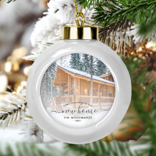 Erste Weihnachten Neue Zuhause Custom Foto Grau Sc Keramik Kugel-Ornament