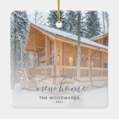Erste Weihnachten Neue Zuhause Custom Foto Grau Sc Keramikornament (Rückseite)