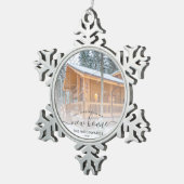 Erste Weihnachten Neue Zuhause Custom Foto Grau Sc Schneeflocken Zinn-Ornament (Rechts)