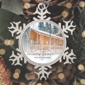 Erste Weihnachten Neue Zuhause Custom Foto Grau Sc Schneeflocken Zinn-Ornament