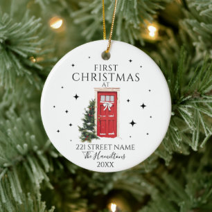 Erste Weihnachten Neue Zuhause Elegante Rote Tür C Keramik Ornament