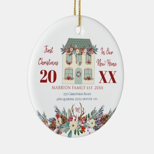 Erste Weihnachten neue Zuhause-Familie rustikal Keramik Ornament (Rechts)