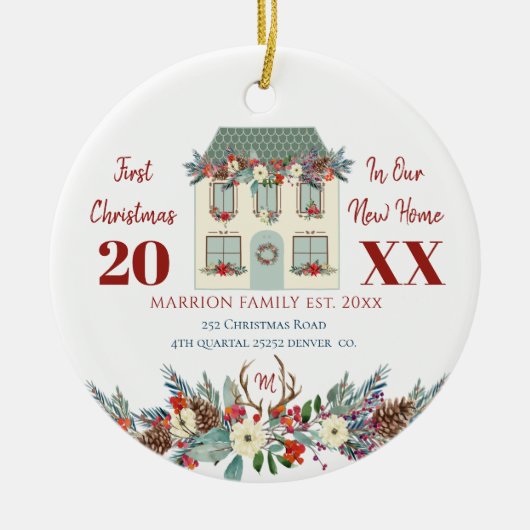 Erste Weihnachten neue Zuhause-Familie rustikal Keramik Ornament (Vorne)