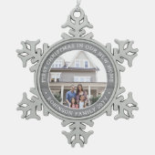 Erste Weihnachten Neue Zuhause Foto Imitate Grau W Schneeflocken Zinn-Ornament (Vorderseite)