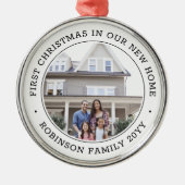 Erste Weihnachten Neue Zuhause Foto Modernes Schwa Ornament Aus Metall (Vorne)