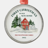 Erste Weihnachten Neue Zuhause Red Brick Winter Bo Ornament Aus Metall (Vorne)