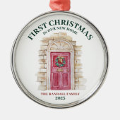 Erste Weihnachten Neue Zuhause Red Door Winter Boh Ornament Aus Metall (Vorne)