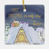 Erste Weihnachten Neue Zuhause Rooftop Santa Foota Keramikornament (Vorderseite)