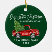 Erste Weihnachten Neue Zuhause Truck Green FOTO Keramik Ornament (Vorne)