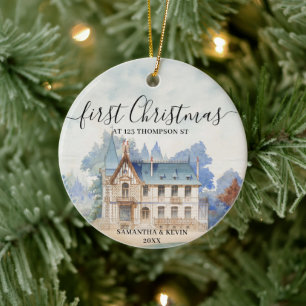 Erste Weihnachten Neue Zuhause Vintag Watercolor Z Keramik Ornament
