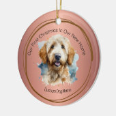 Erste Weihnachten Neue Zuhause Zitat Rose goldendo Keramik Ornament (Links)