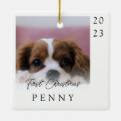 Erste Weihnachten Neues Welpenkind Foto Keepake Keramikornament (Rückseite)