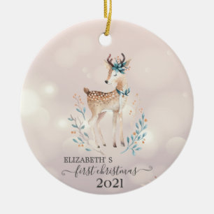 Erste Weihnachten, Niedlicher Hirschurlaub Keramik Ornament