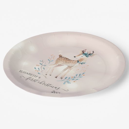 Erste Weihnachten, Niedlicher Hirschurlaub Pappteller (Schrägansicht)