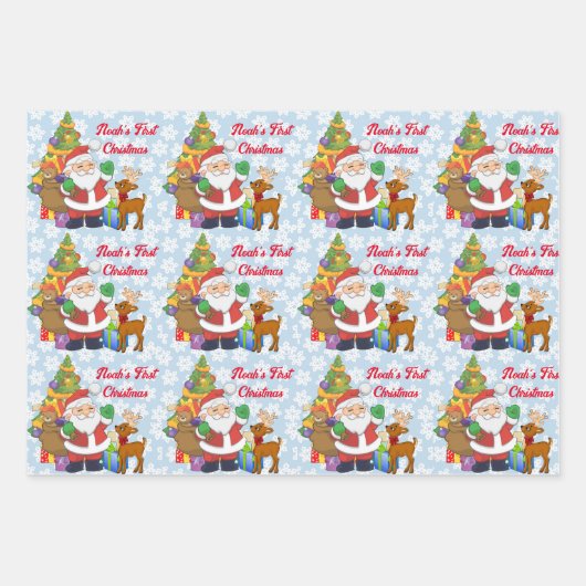 Erste Weihnachten personalisieren Kindername Santa Geschenkpapier Set (Vorderseite 3)