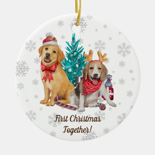Erste Weihnachten - Personalisierte Hunde Welpen Keramik Ornament (Vorne)