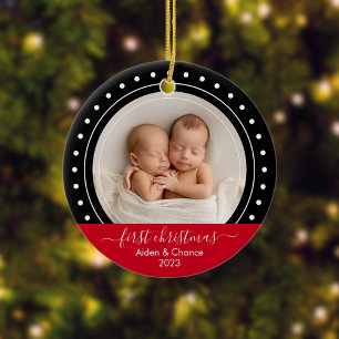 Erste Weihnachten Schwarz und Rot Punkte Keramik Ornament