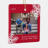 Erste Weihnachten Unser neues Zuhause Red Snowflak Keramikornament (Rechts)