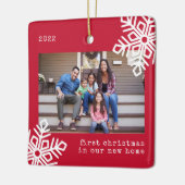 Erste Weihnachten Unser neues Zuhause Red Snowflak Keramikornament (Links)
