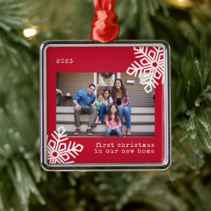 Erste Weihnachten Unser neues Zuhause Red Snowflak Ornament Aus Metall